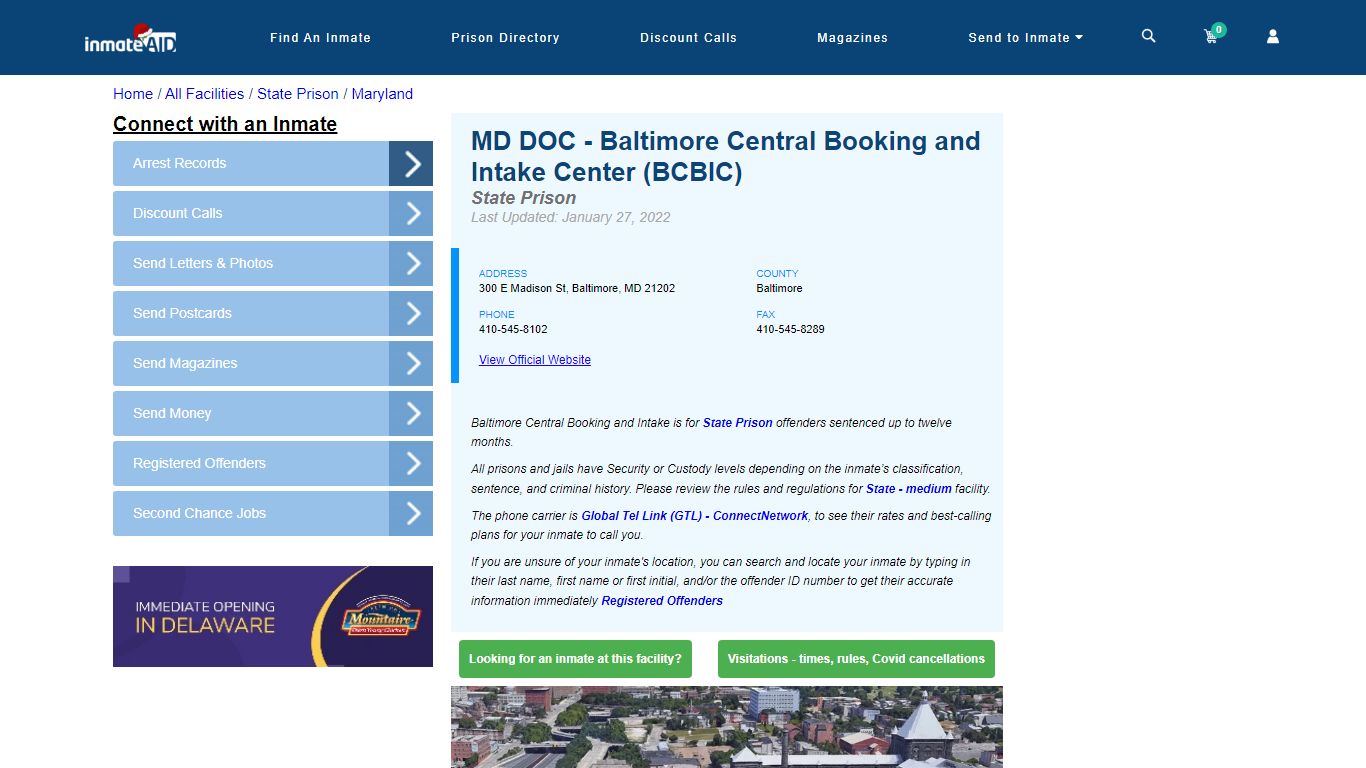 MD DOC - Baltimore Central Booking and Intake Center (BCBIC) - InmateAid