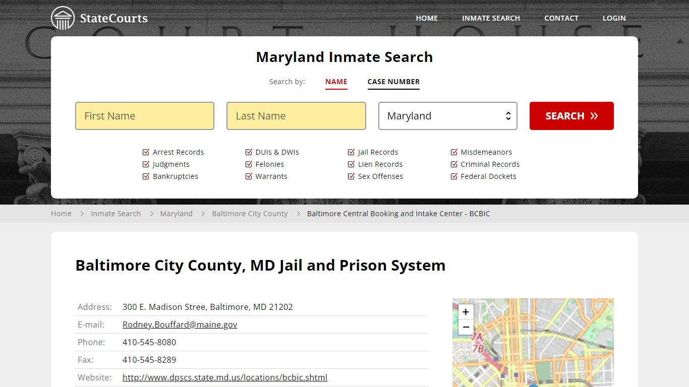 Baltimore Central Booking and Intake Center - BCBIC Inmate Records ...